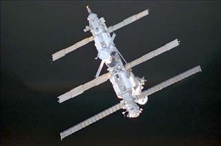 Mir Space Station as viewed from the Space Station Discovery.